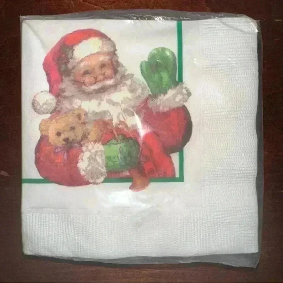 Lot Of 3 Vintage‎ Christmas Napkins-Christmas Tree/Santa/Poinsettes - Picture 3 of 5